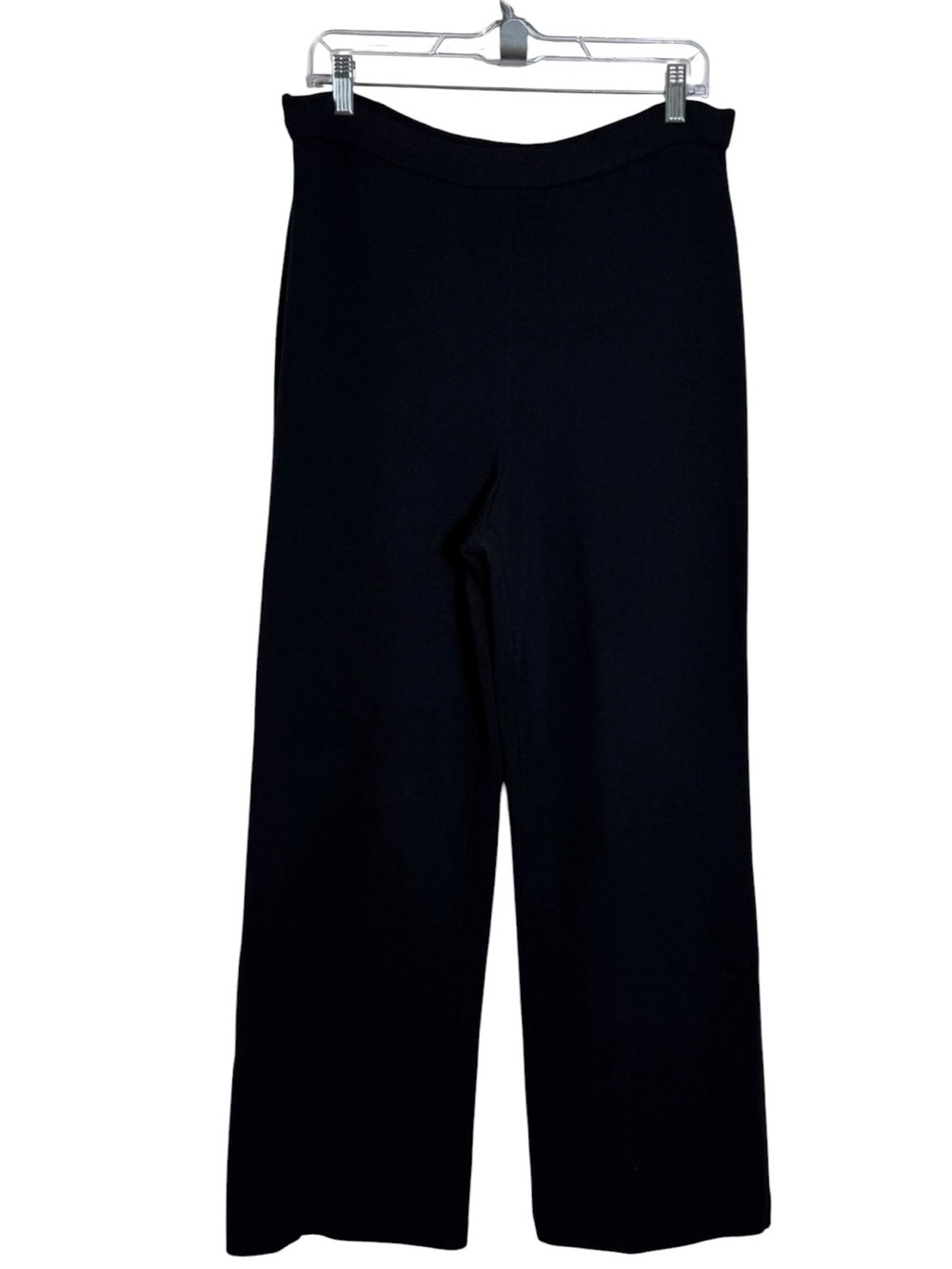 St. John Santana Knit Black Pull On Wide Straight Leg Pants Vintage Size M